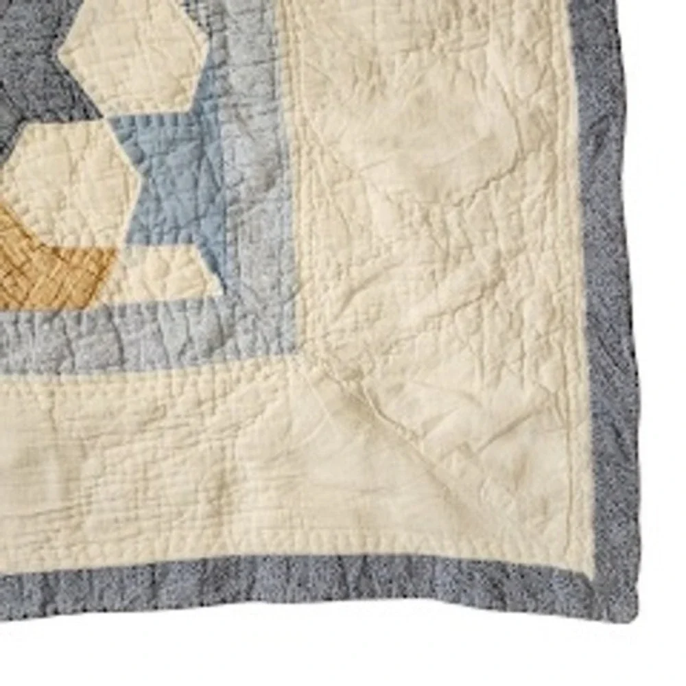 70s‎ heirloom Star patch Quilt 86x81 Handmade Cottagecore Farmhouse Blue Cream